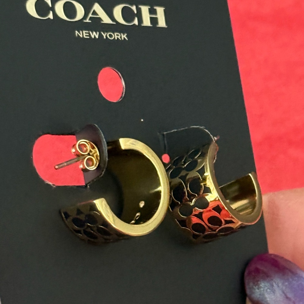 Coach Gold and Black Hoop Earrings. NWT - Picture 3 of 9